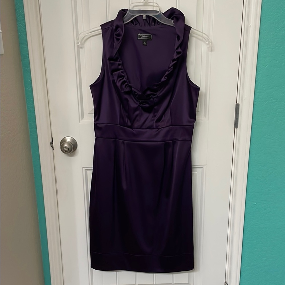 White House Black Market Purple Ruched Cowl Neck Mini Dress